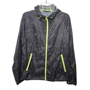 American Eagle Rain Jacket Grey/Neon Size Med Full Zip Hooded Adjustable Waist